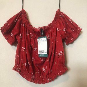 NWT H&M Red Floral Crop Top Size S